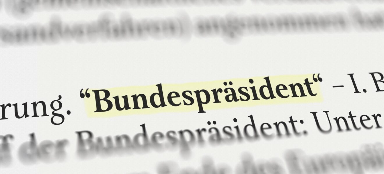 Ausschnitt eines Textdokuments mit in Gelb hervorgehobenem Begriff Bundespräsident