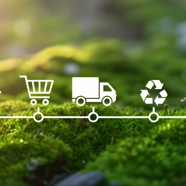 Zeitstrahl mit unterschiedlichen Etappen der Kreislaufwirtschaft vor Naturhintergrund (Foto: Soyaeb)